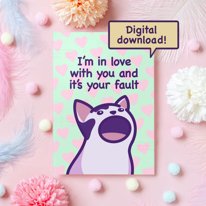 Printable Anniversary Card | Digital Download | Funny Pop Cat Love Card