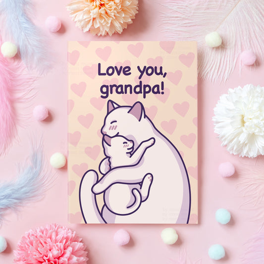 Cute Grandpa Cat Card | Love You, Grandpa! | Wholesome Cat & Kitten Snuggle | Heartfelt Gift for Grandparents' Day or Grandpa's Birthday