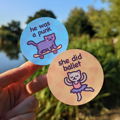 Cat Meme Round Sticker Set | Funny Sticker Sheet | Sk8er Boi | Polite Cat | Humorous & Chaotic | Recyclable Cute 63.5mm Circle Label Bundle