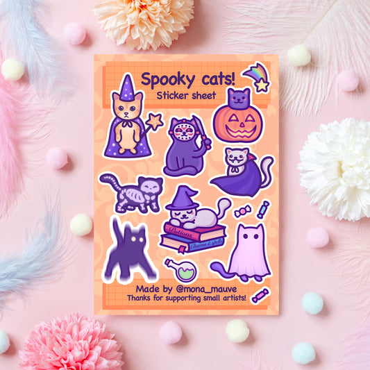 Cute Halloween Sticker Sheet | 13 Spooky Cat Stickers