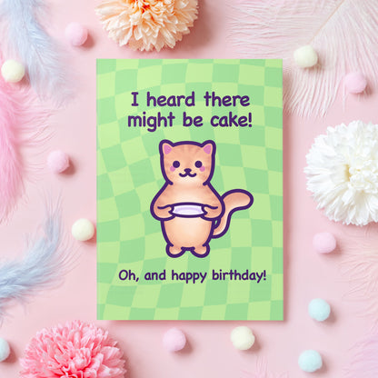 Funny & Cute Birthday Card | I Heard There Might Be Cake! | Cat Birthday Gift for a Friend, Boyfriend, Girlfriend, Husband - Her or Him