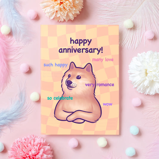 Doge Anniversary Card | Funny & Cute Dog Meme Card | Happy Anniversary! | Humorous Gift For Boyfriend, Girlfriend, Husband, Wife - Her or Him