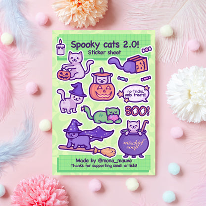 Cute Halloween Sticker Sheet | 13 Spooky Cat Stickers | Trick or Treating, Wizard, Pumpkin Hat, Zombie, Witch Cats | Fall Sticker Set | A5