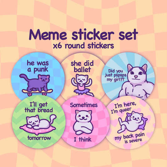 Cat Meme Round Sticker Set | Funny Sticker Sheet | Sk8er Boi | Polite Cat | Humorous & Chaotic | Recyclable Cute 63.5mm Circle Label Bundle