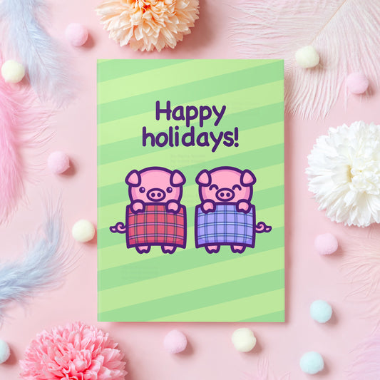 Cute Pig Christmas Card | Pigs in Blankets | Happy Holidays! | Gift for Boyfriend, Husband, Wife, Mom, Sister, Friend - Her or Him