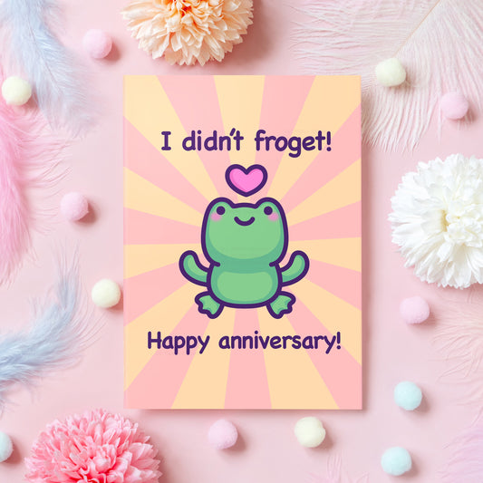 Cute Frog Anniversary Card | I Didn't Froget! | Funny Pun Love Card | Gift for Husband, Wife, Boyfriend, Girlfriend - Her or Him