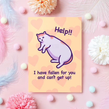 Funny Cat Anniversary Card | I Have Fallen for You | Fat Cat Meme | For Husband, Wife, Boyfriend, Girlfriend, Partner | Gift for Her or Him