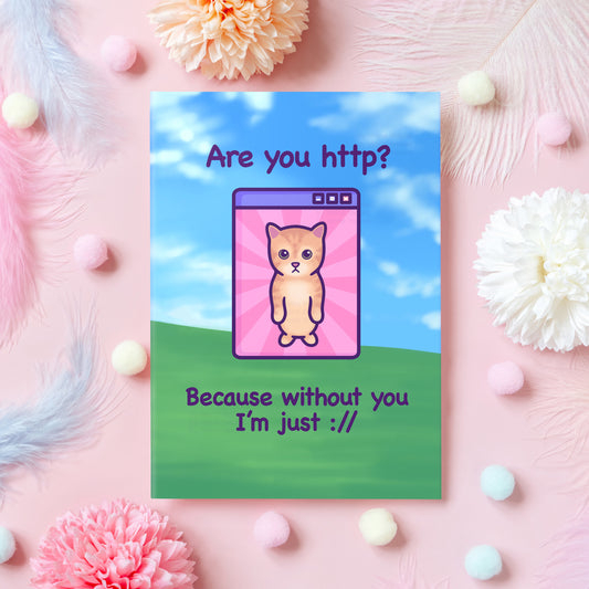 Funny Cat Anniversary Card | Are You HTTP? | Nerdy Pickup Line | For Husband, Wife, Boyfriend, Girlfriend, Partner | Gift for Her or Him