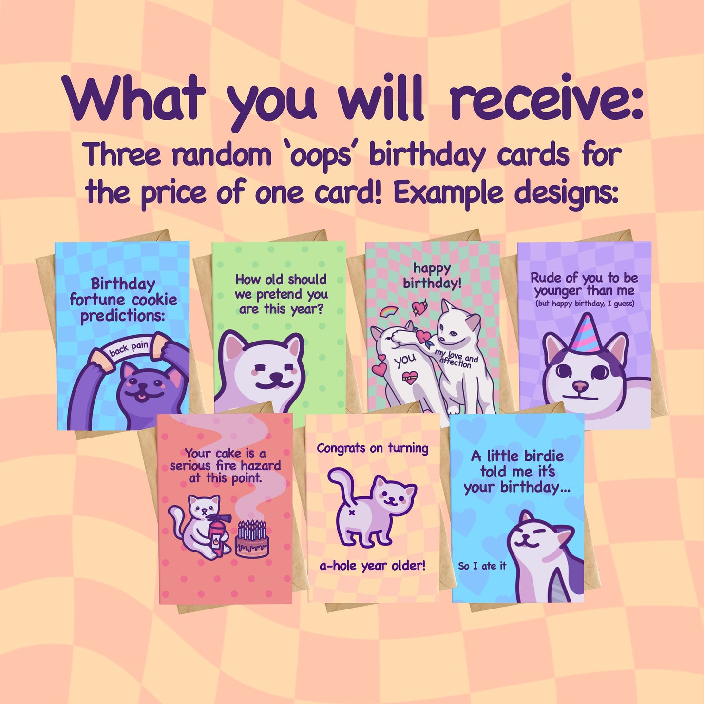 Oops Mystery Birthday Card Pack | B-Grade Greeting Cards | Funny & Cute Cat Meme Birthday Cards | Random Discounted Grab Bags