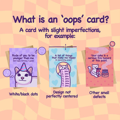 Oops Mystery Birthday Card Pack | B-Grade Greeting Cards | Funny & Cute Cat Meme Birthday Cards | Random Discounted Grab Bags