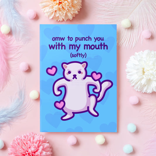 Omw to Kiss You | Funny Cat Anniversary Card