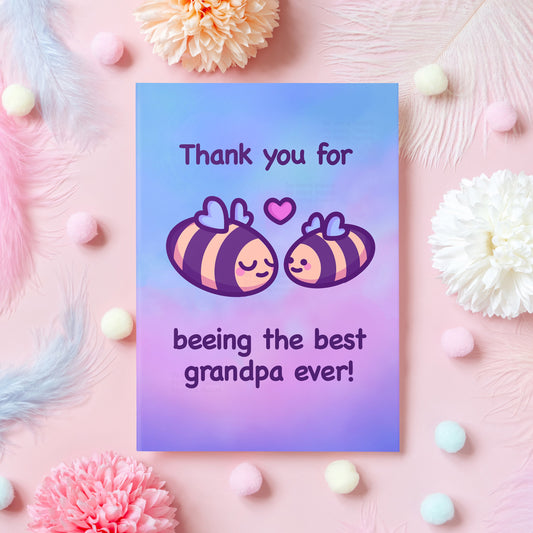 Cute Bee Grandpa Card | Thank You for Beeing the Best Grandpa Ever! | Funny Pun Card for Grandparents' Day or Grandfather's Birthday