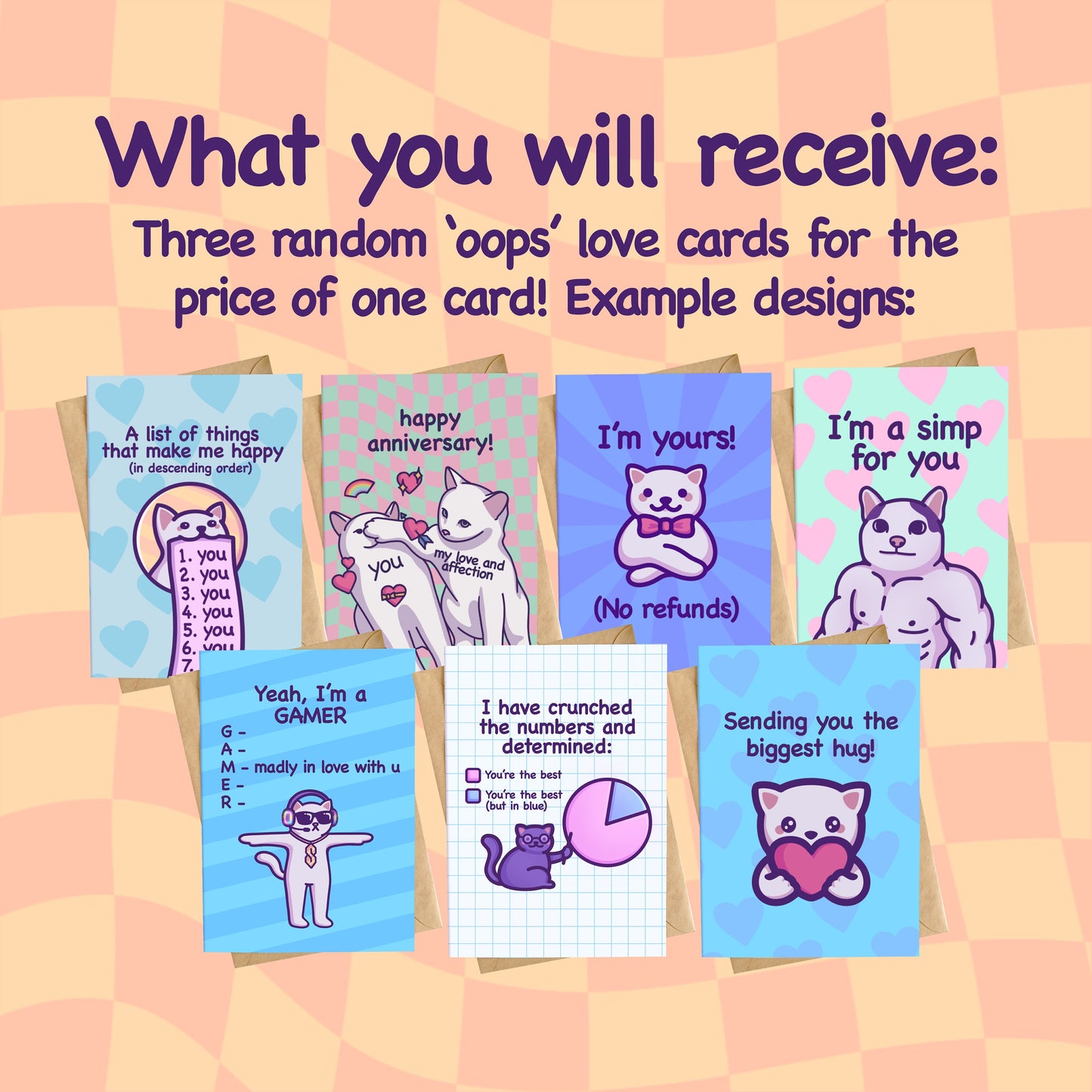 Oops Mystery Love Card Pack | B-Grade Greeting Cards | Funny & Cute Cat Meme Love Cards | Random Discounted Grab Bags