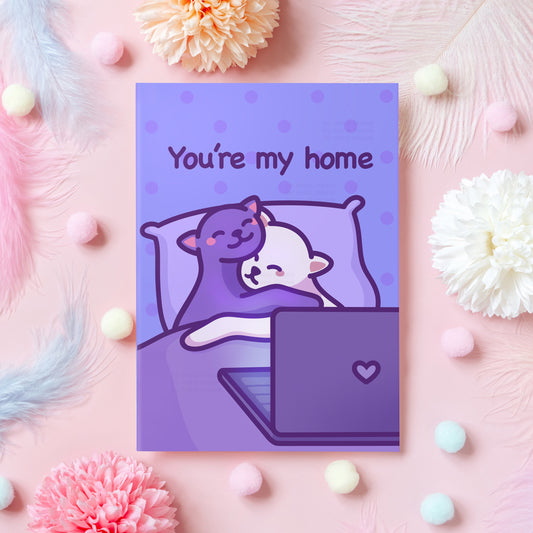 Cute Cat Anniversary Card | You're My Home | Heartfelt Anniversary Card | For Husband, Wife, Boyfriend, Girlfriend - Her or Him