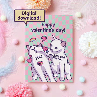 Happy Valentine's Day Card Digital Download | My Love & Affection | Cute Cat Funny Gift For Boyfriend, Girlfriend, Husband, Wife, Her, Him