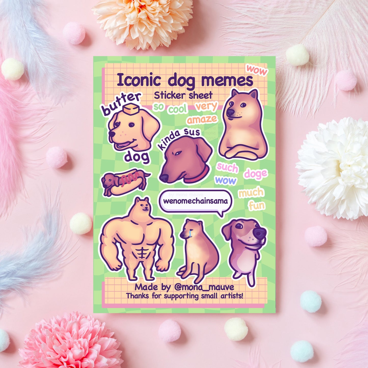 Iconic Dog Memes Sticker Sheet | 18 Cute & Funny Recyclable Paper Stickers | Doge, Butter Dog, Cheems, Swole Doge, Sus Dog... | A5