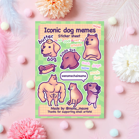 Iconic Dog Memes Sticker Sheet | 18 Cute & Funny Recyclable Paper Stickers