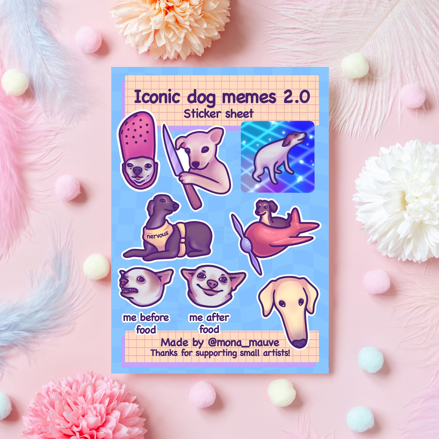 Iconic Dog Memes 2.0 Sticker Sheet | 14 Cute & Funny Recyclable Paper Stickers | Borzoi, Dancing Dog, Wisdom Dog, Angry Chihuahua... | A5