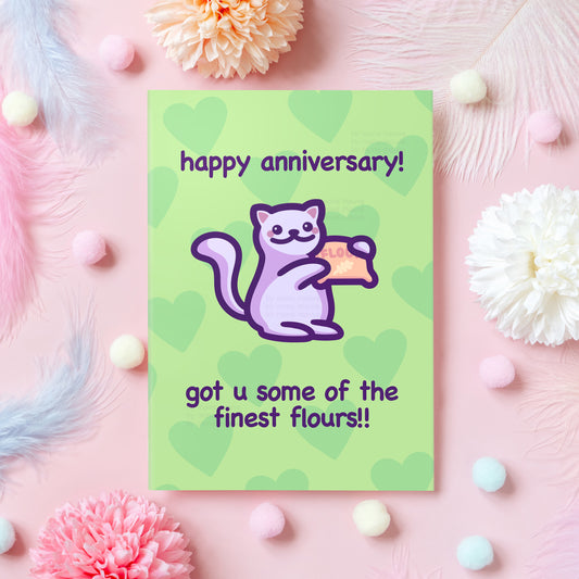 Finest Flowers Pun | Funny Cat Anniversary Card