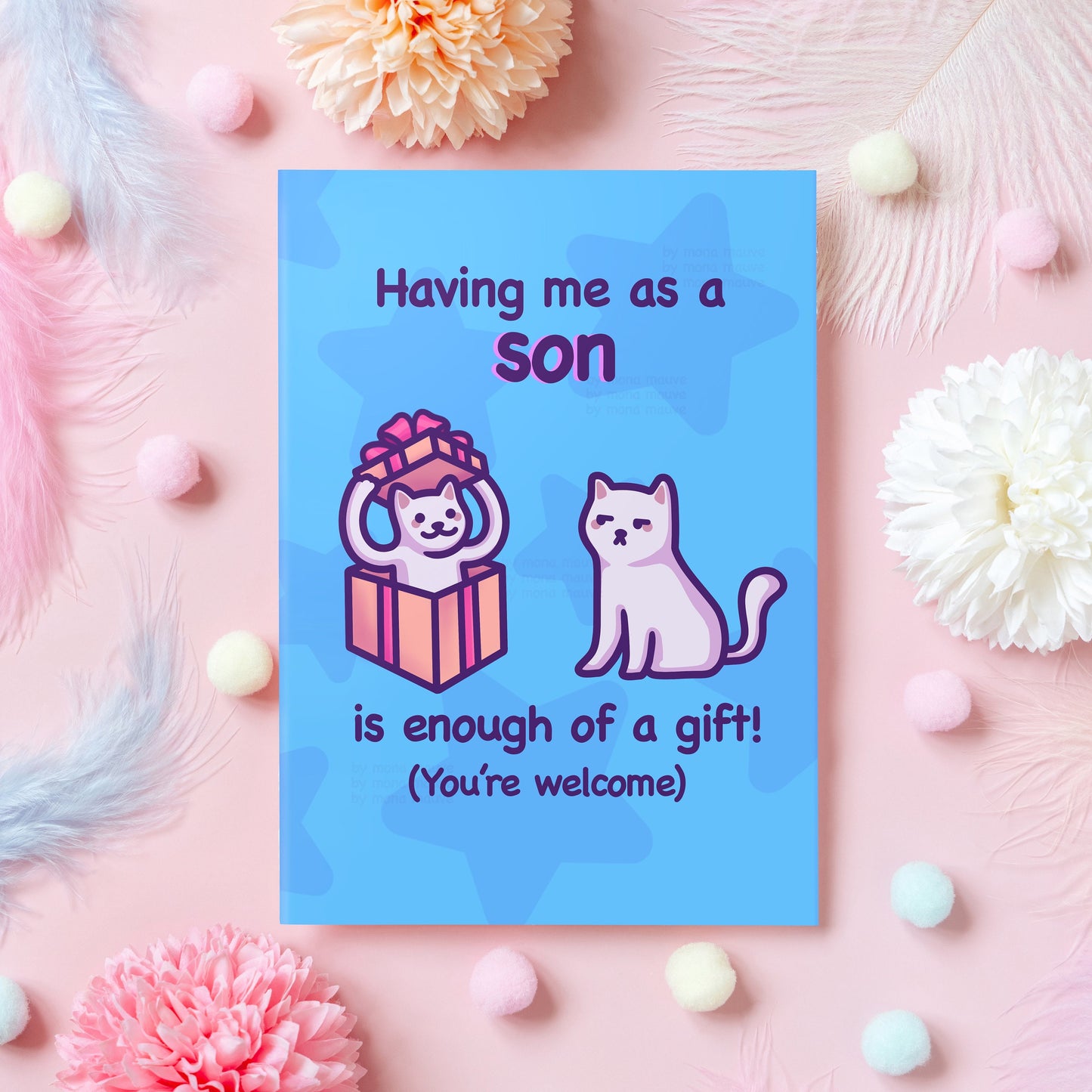 Funny Dad/Mom Birthday Card | Having Me as a Son Is Enough of a Gift! | Cute Cat Card for Birthday or Mother's/Father's Day from Son