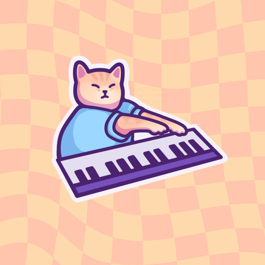 Keyboard Cat Meme Vinyl Sticker | Cute Cat Waterproof Sticker