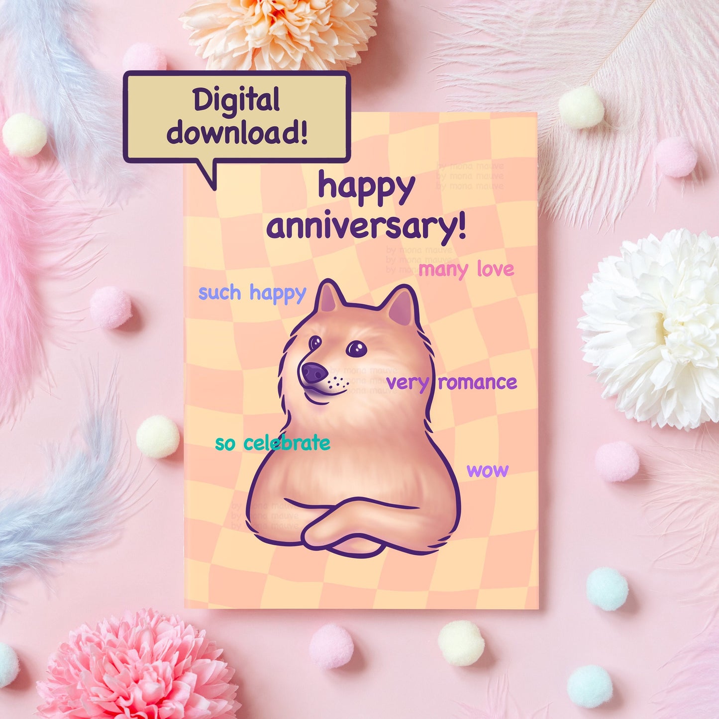 Printable Doge Anniversary Card | Instant Digital Download | Funny Dog Meme | Cute Gift For Boyfriend, Girlfriend, Husband, Wife, Her, Him