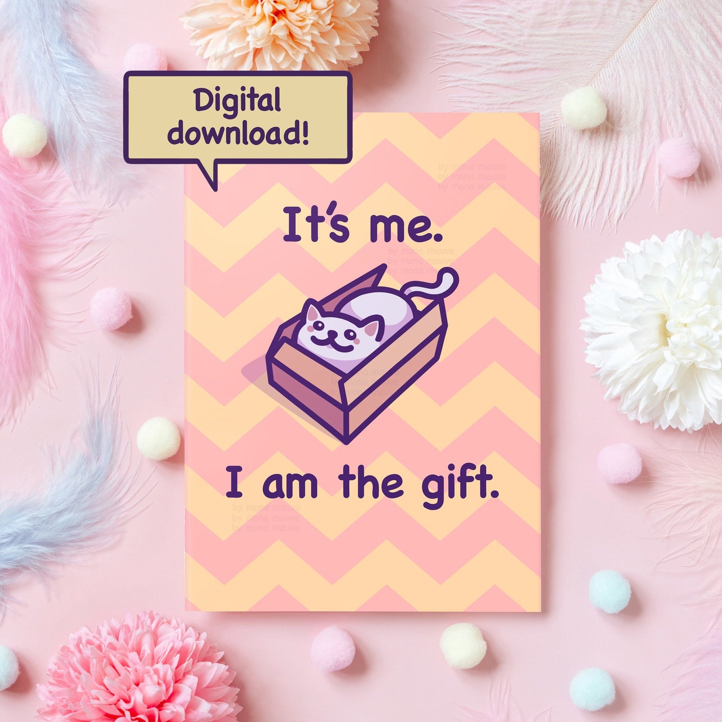 Printable Cute Cat Card | Instant Digital Download | Anniversary or Birthday | Gift For Boyfriend, Girlfriend, Husband, Wife, Her, Him