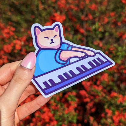 Keyboard Cat Meme Vinyl Sticker | Cute Cat Meme | Kawaii Waterproof Sticker for Water Bottle, Phone, Laptop, Bumper, Luggage