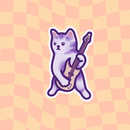 Guitar Cat Meme Vinyl Sticker | Cute Cat Meme | Kawaii Waterproof Sticker for Water Bottle, Phone, Laptop, Bumper, Luggage