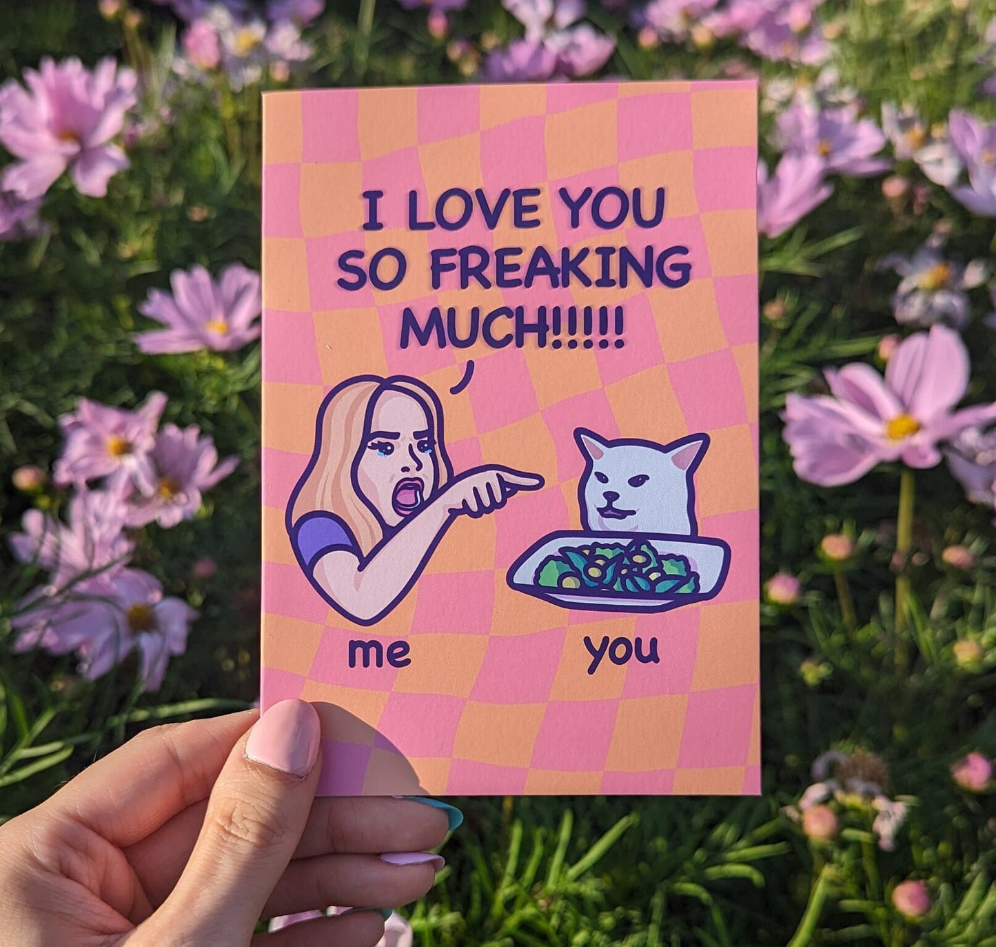 Funny Cat Meme Anniversary Card | I Love You So Freaking Much! | Woman Yelling at Cat Meme | For Boyfriend, Husband, Wife - Her or Him
