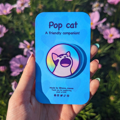 Pop Cat Meme Acrylic Pin | 40mm Acrylic Badge with Butterfly Clutch | Funny, Sustainable & Eco-Friendly Gift