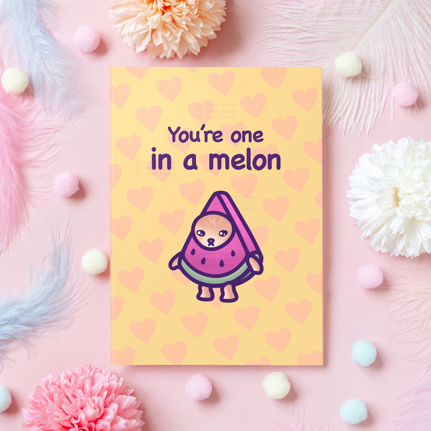 Cute Cat Thank You Card | You're One in a Melon! | Funny Pun Appreciation Card for Mom, Dad, Sister, Best Friend