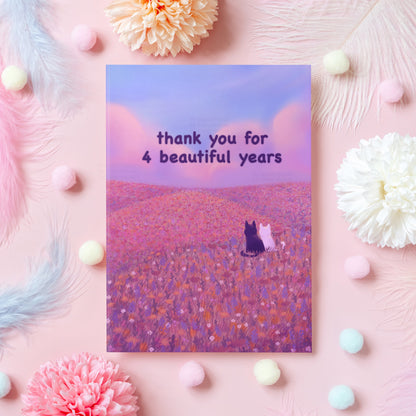 Cute Fourth Anniversary Card | Thank You for 4 Beautiful Years | Heartfelt Gift for Husband, Wife, Boyfriend, Girlfriend - Her or Him