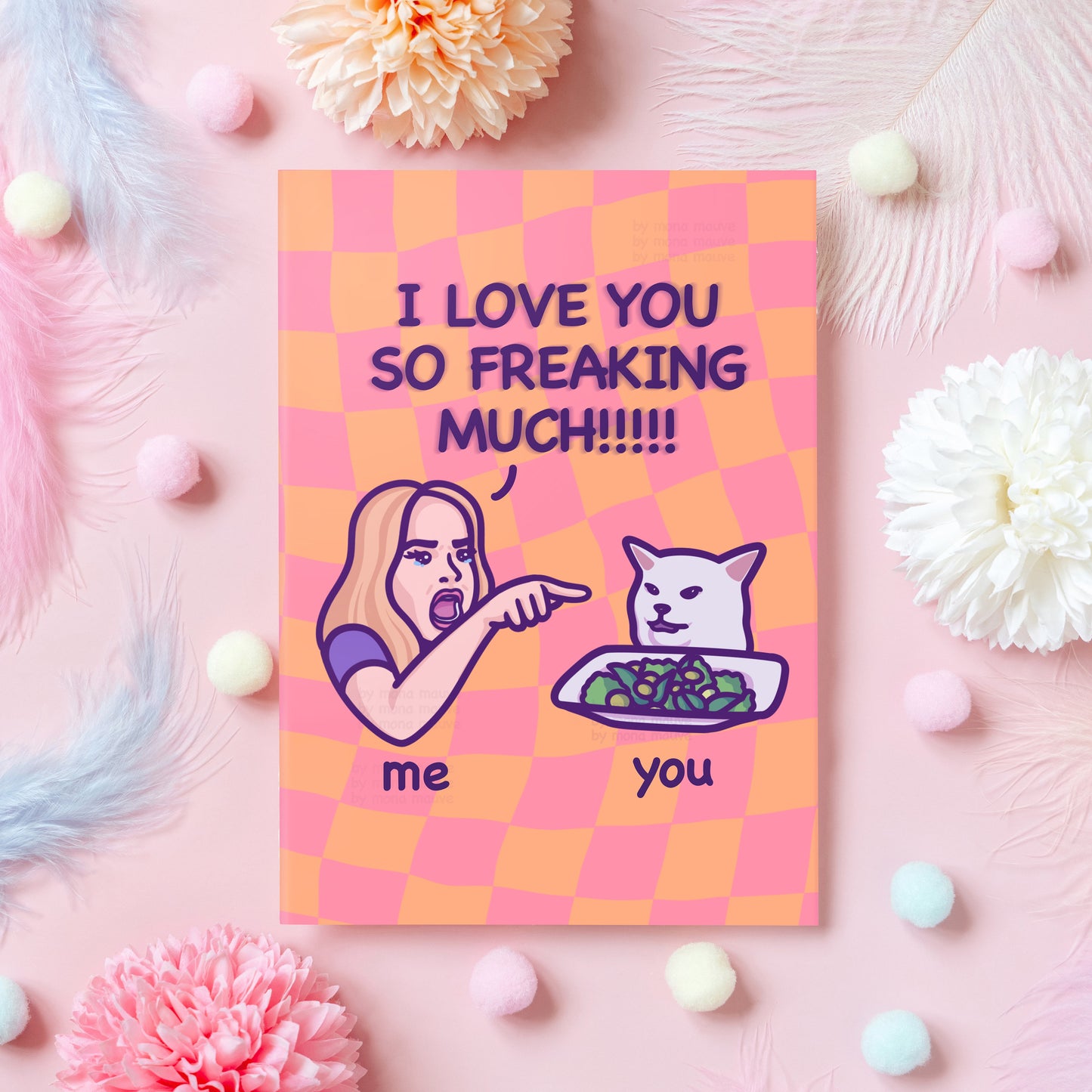 Funny Cat Meme Anniversary Card | I Love You So Freaking Much! | Woman Yelling at Cat Meme | For Boyfriend, Husband, Wife - Her or Him