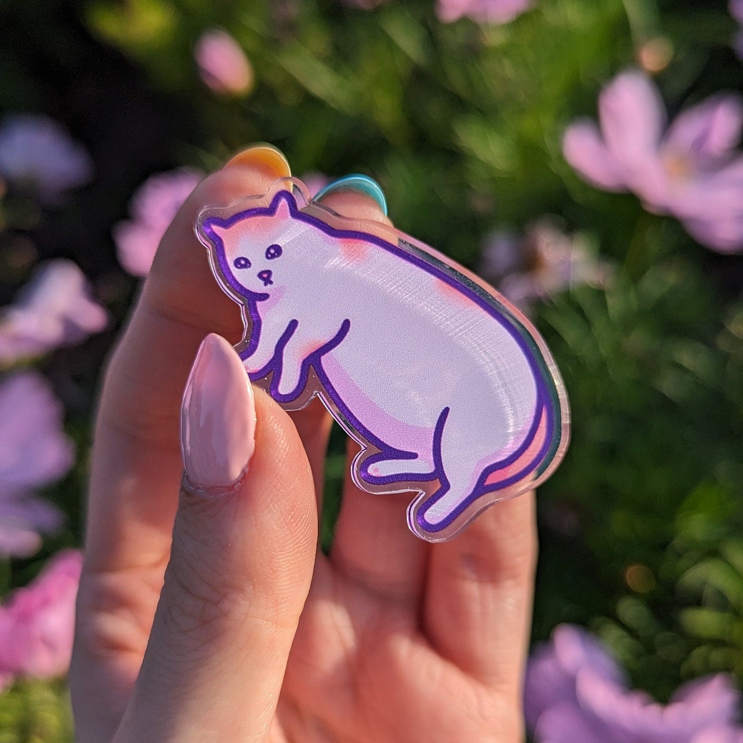 Funny Cat Meme Acrylic Pin | He's Not Fat, Just Big Boned | 40mm Acrylic Badge, Butterfly Clutch | Funny, Sustainable & Eco-Friendly Gift