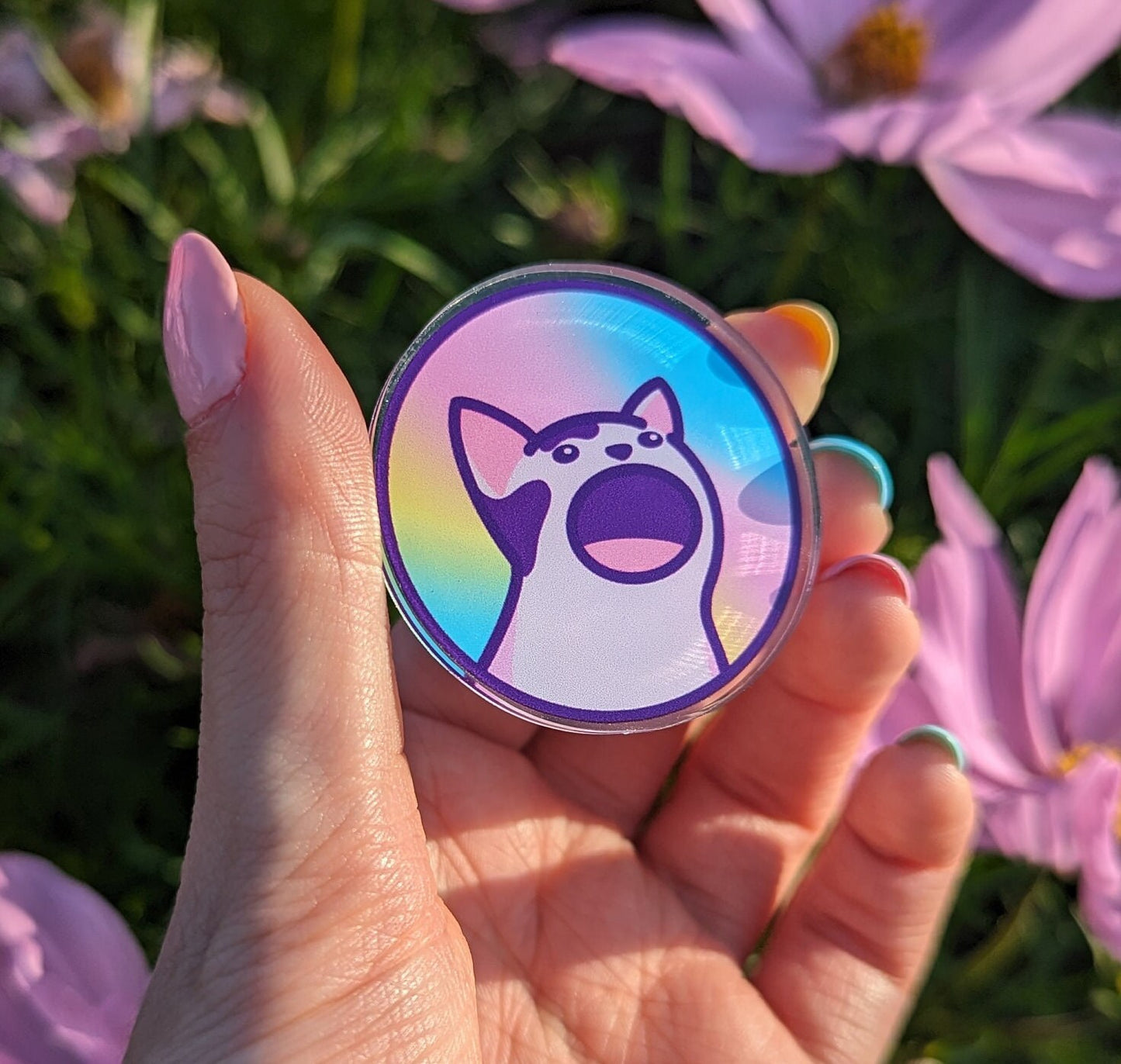 Pop Cat Meme Acrylic Pin | 40mm Acrylic Badge with Butterfly Clutch | Funny, Sustainable & Eco-Friendly Gift