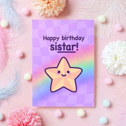 Cute Sister Birthday Card | Happy Birthday Si-Star! | Colourful & Wholesome Star Pun Birthday Card for Sister
