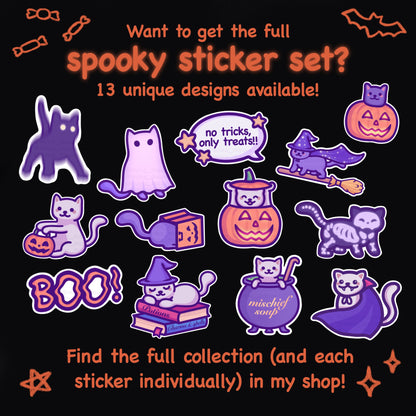 Cute Halloween Vinyl Sticker | Cat in a Pumpkin | Kawaii Waterproof Autumn Sticker for Door, Window, Treat Bag, Planner, Car, Decor