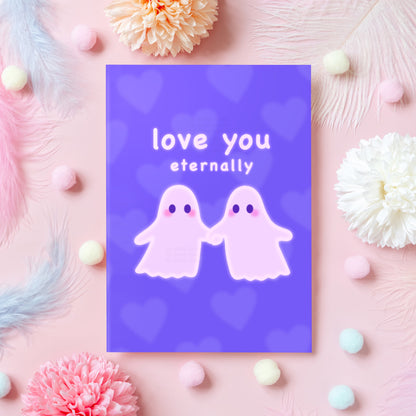 Cute Ghost Anniversary Card | Love You Eternally | Halloween/October Anniversary Card for Boyfriend, Girlfriend, Wife, Husband - Her or Him