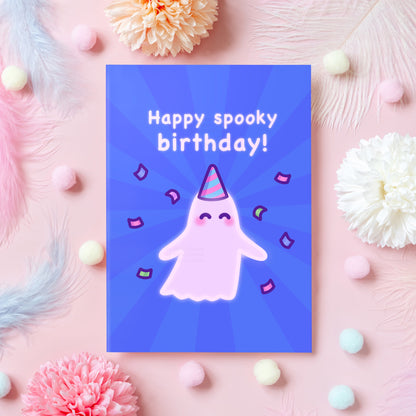Cute Ghost Birthday Card | Happy Spooky Birthday! | Halloween/October Birthday Card for Friend, Sister, Brother, Daughter, Son - Her or Him