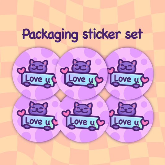 Cute Cat Packaging Sticker Set | Love You - Envelope/Gift Seal Stickers | Christmas/Birthday Gift Tags | Recyclable Circle Label Bundle