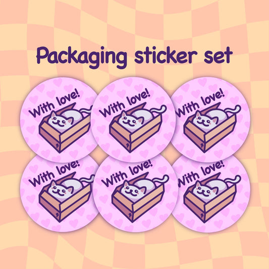 Cute Cat Packaging Sticker Set | With Love - Envelope/Gift Seal Stickers | Christmas or Birthday Gift Tags | Recyclable Circle Label Bundle