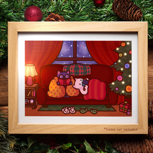 Cute Christmas Cat Art Print | Wholesome Festive Poster | Cosy & Warm Holiday Decor