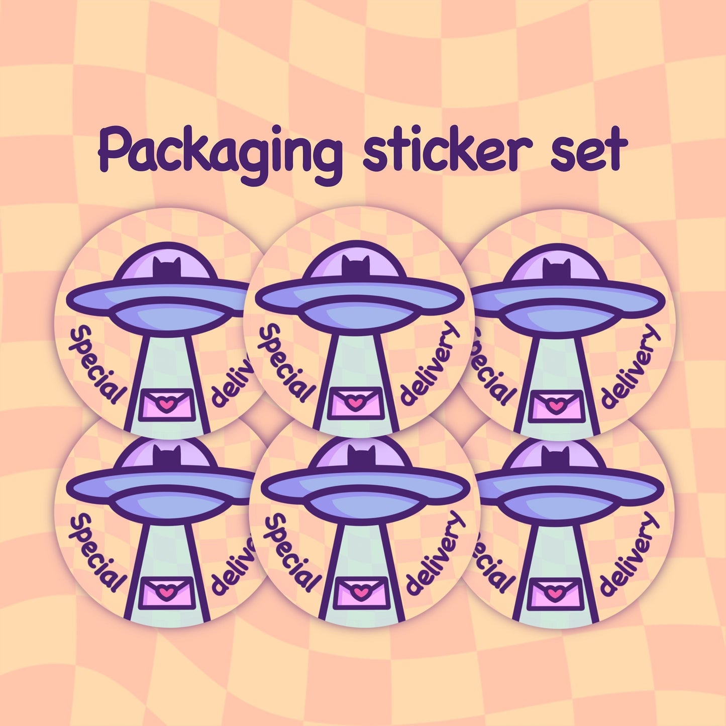 Cute Alien Cat Packaging Sticker Set | Special Delivery | Envelope/Gift Seal for Christmas, Birthday, Business | Recyclable Circle Bundle